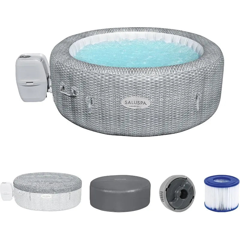 Bestway SaluSpa Honolulu 4-to-6 Person Inflatable Hot Tub, Round Energy-Efficient Portable Outdoor Spa with 140 Air Jets, 77" x 28"