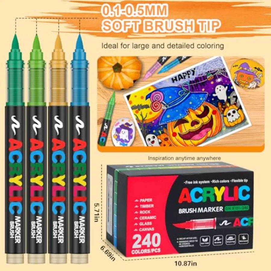 Soft Brush Tip Acrylic Markers Set, Paint Pens for Rock, Wood, Fabric, Canvas, Glass, DIY Crafts, Waterproof Paint Markers, Vib