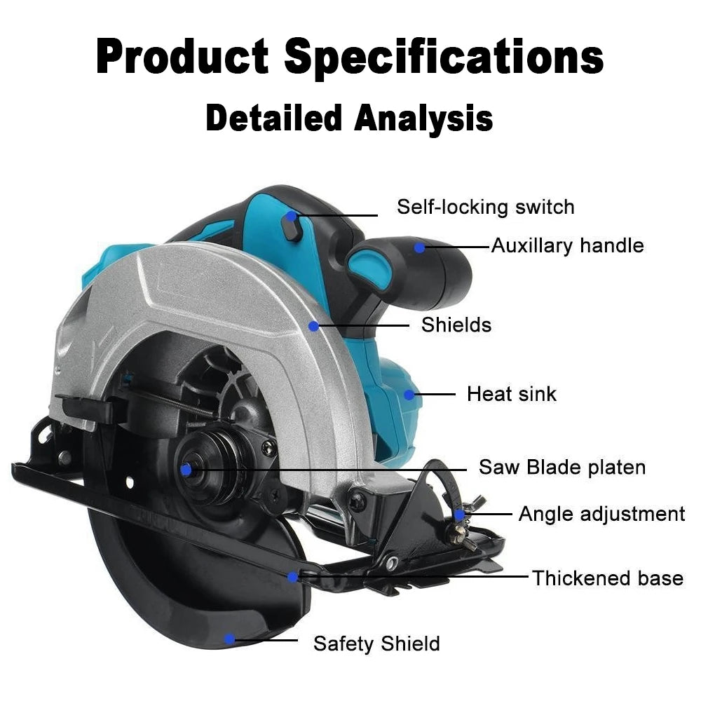 7-inch Cordless Circular Saw Brushless Electric Woodworking Saw, Board Cutting Power Saw 0-45°, For Makita or Dewalt Battery