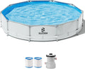 Sloosh-by JOYFY Round Above Ground Pool 10ft/12ft/15ft Outdoor Round Frame Above Ground Swimming Pool Set for Kids Adults with Filter Pump