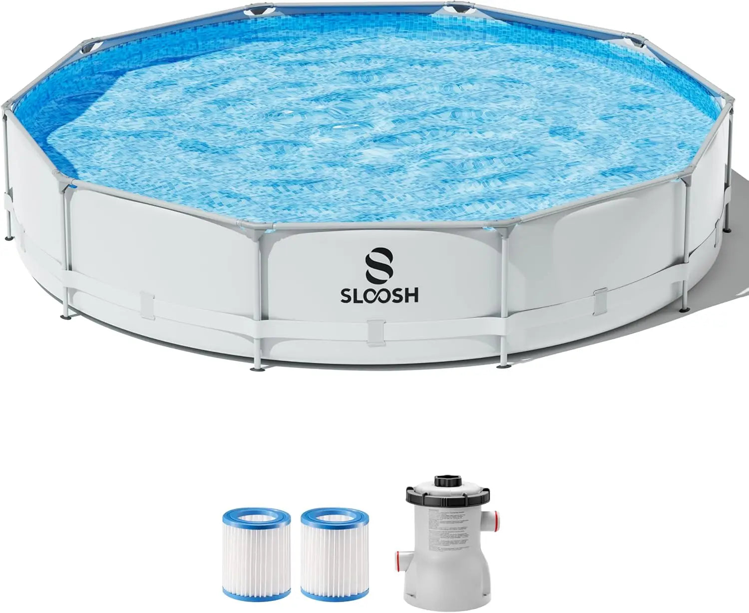 Sloosh-by JOYFY Round Above Ground Pool 10ft/12ft/15ft Outdoor Round Frame Above Ground Swimming Pool Set for Kids Adults with Filter Pump