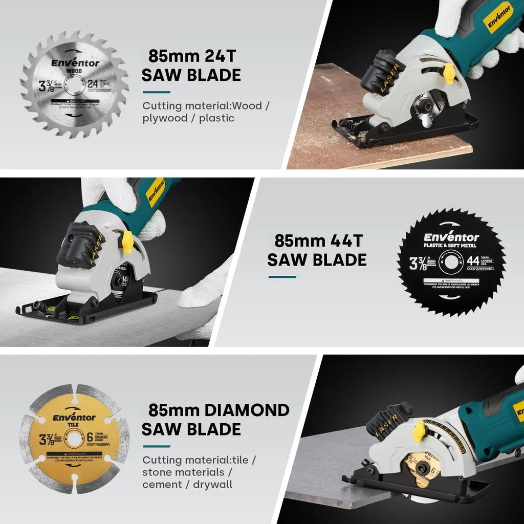 Compact Electric Circular Saw, Laser Guide, 4000RPM, 3 Blades