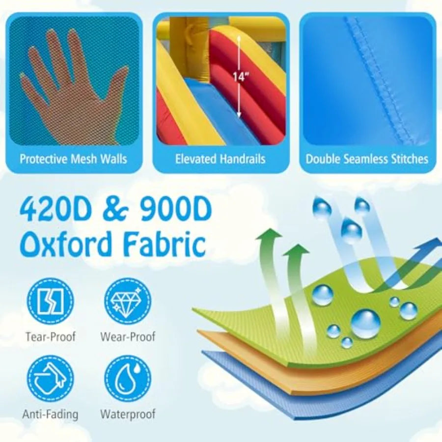 YAO HUI HUANG Outdoor inflatable water slide combo for kids: PVC material blue and yellow mega splash pool + long wet slide + bouncy castle d