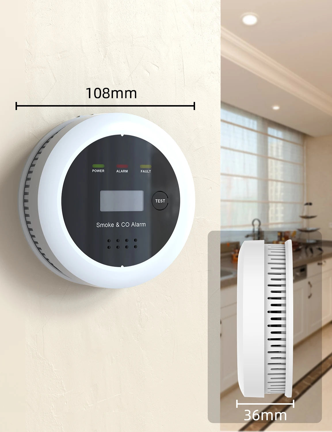 CHZHVAN 2 in 1 Smoke Detector Carbon Monoxide Detector,Smoke Alarm with Display 85dB Alarm  Fire Alarm for Kitchen,House