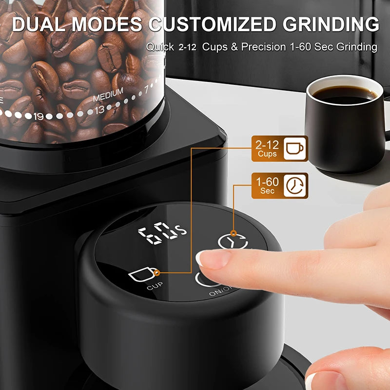 Automatic Conical Burr Coffee Grinder Touchscreen Coffee Bean Grinder with 25 Precise Grind Settings For Espresso 2-12 Cups