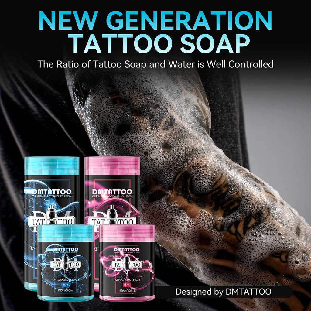 DM 25/50PCS Concentrated Tattoo Pink/Blue Soap Pacs, Mild Tattoo Cleaning Soothing Aftercare Solution, Soap Pacs for Tattoo Salon