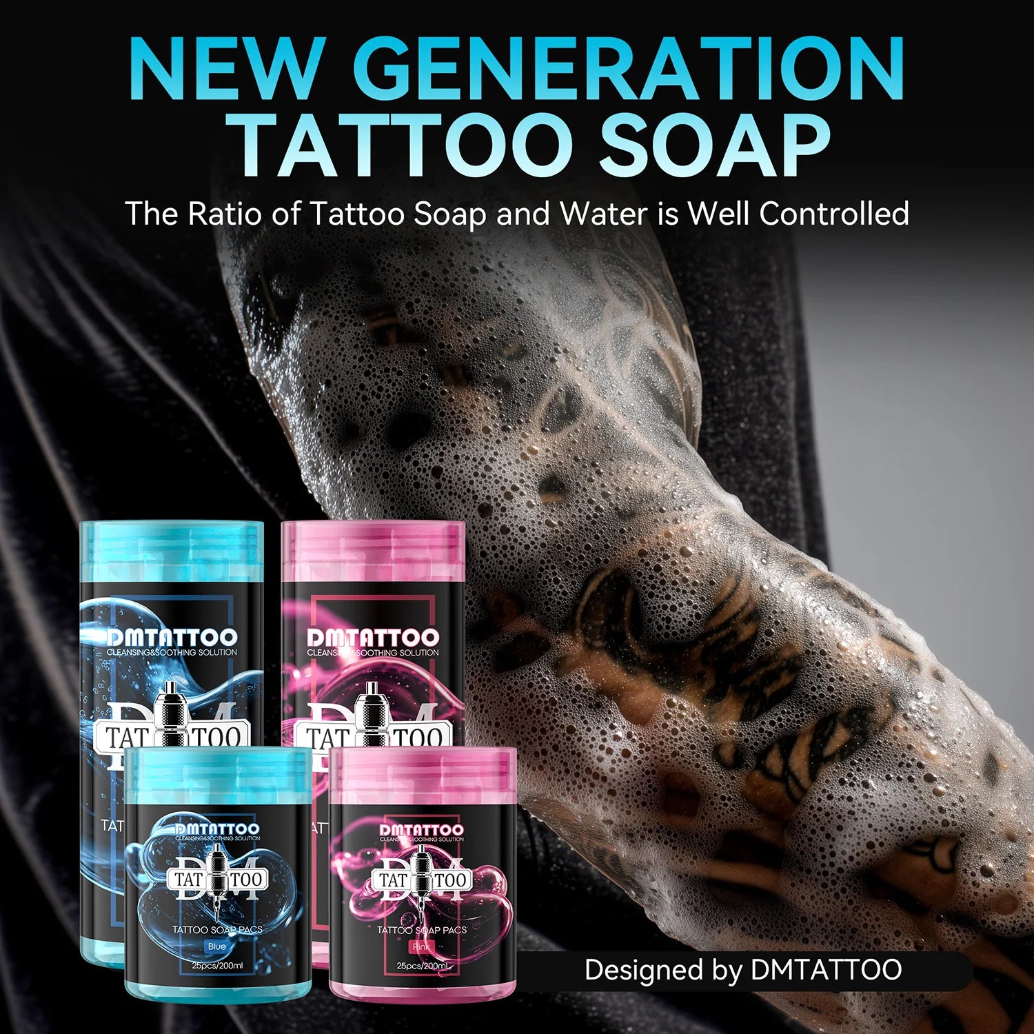 DM 25/50PCS Concentrated Tattoo Pink/Blue Soap Pacs, Mild Tattoo Cleaning Soothing Aftercare Solution, Soap Pacs for Tattoo Salon