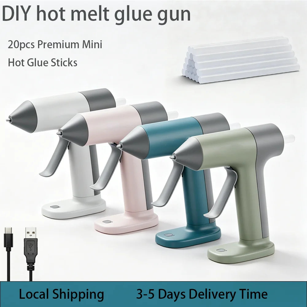 Electric Hot Melt Glue Gun 30s Fast Heating Cordless Glue Gun With 20pcs Glue Sticks 2000mAh Type-C Rechargeable Hot Melt Glue Gun 1.7mm Precision Nozzle For DIY Craft Home Repair Quick Repairs