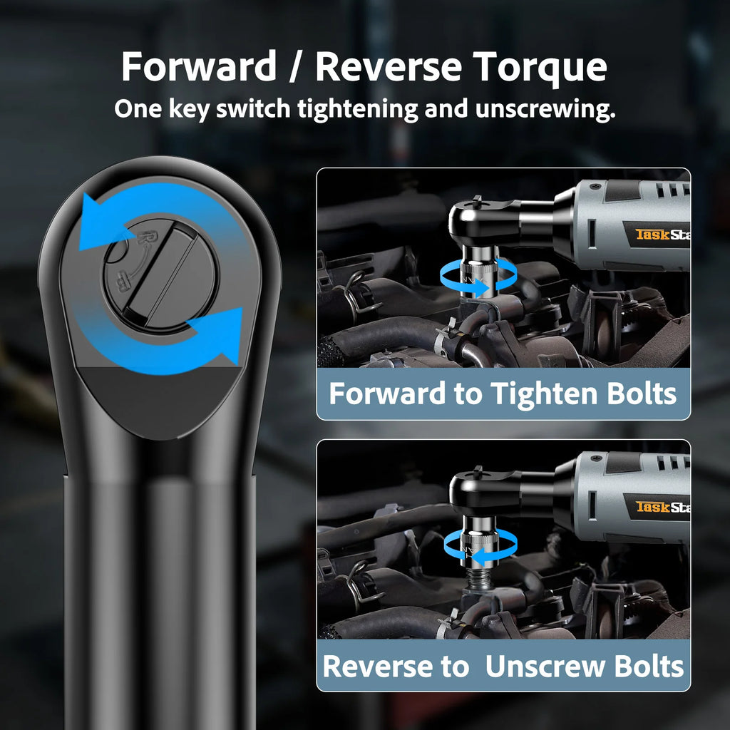 TaskStar 3/8" Driver Cordless Ratchet Wrench with 1/4" Adapter &7 Sockets & 2 2.0Ah Batteries 12V Car Dismantling Tool Electric Wrench Kit