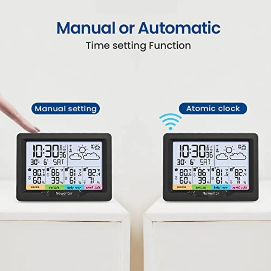 Weather Station Wireless Indoor Outdoor Multiple Sensors, Digital Atomic Clock Weather Thermometer, Temperature and Humidity Mo