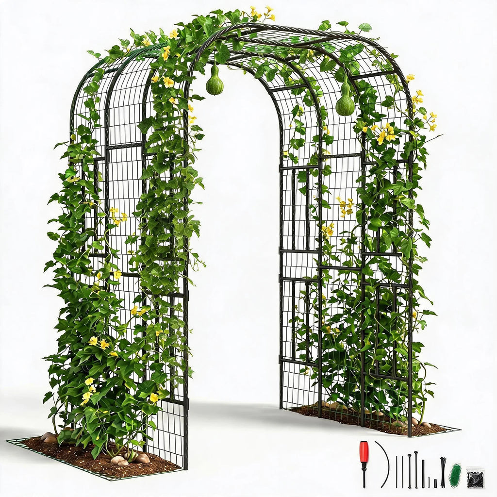 DisherKooker Extra Tall 7.3FT Garden Arch Trellis, PE-Coated Steel Plant Arbor For Cucumbers, Beans, Roses, Outdoor Patio Decor Arbor