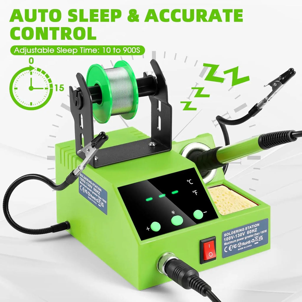 100W Digital Soldering Station Kit with Auto Sleep, Helping Hands, Accessories