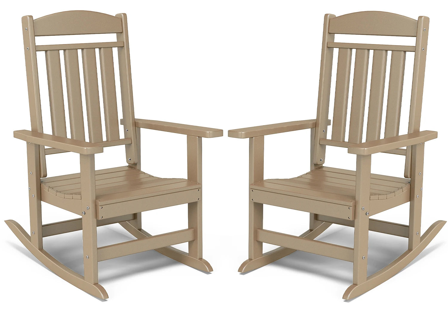 FOOWIN 2pcs Oversized High Back Outdoor Patio Rocking Chair All Weather HDPE Porch Rocker Adult Garden Lawn Indoor