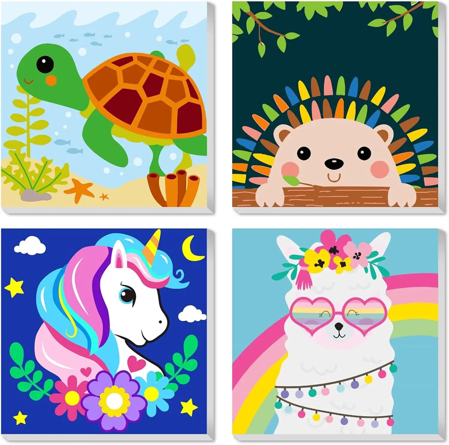 4-Pack Framed Paint by Number Kits for Beginners, DIY Acrylic Oil Painting Home Wall Decor (8x8inch)