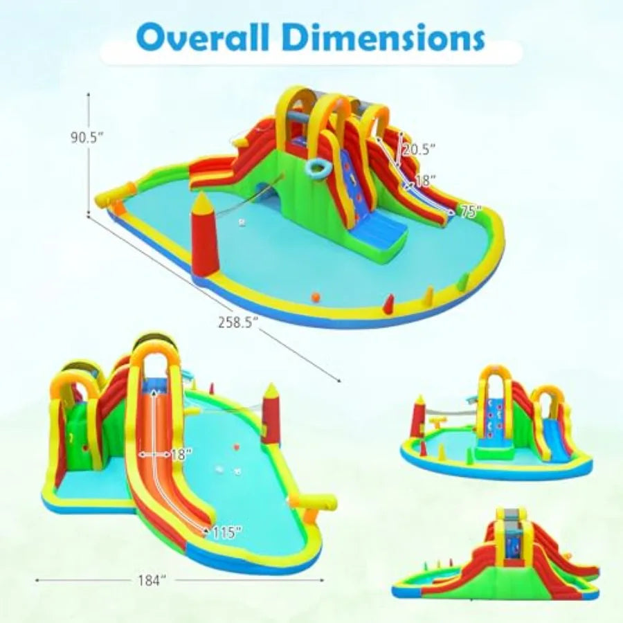 YAO HUI HUANG Inflatable Water Slide Park, 12 in 1 Kids Mega Water Bounce House with Large Deep Pool, 2 Long Slides, Bouncy Castle, Blow up Water Slides for Big Kids 3-12 Backyard Outdoor, Without Air Blower