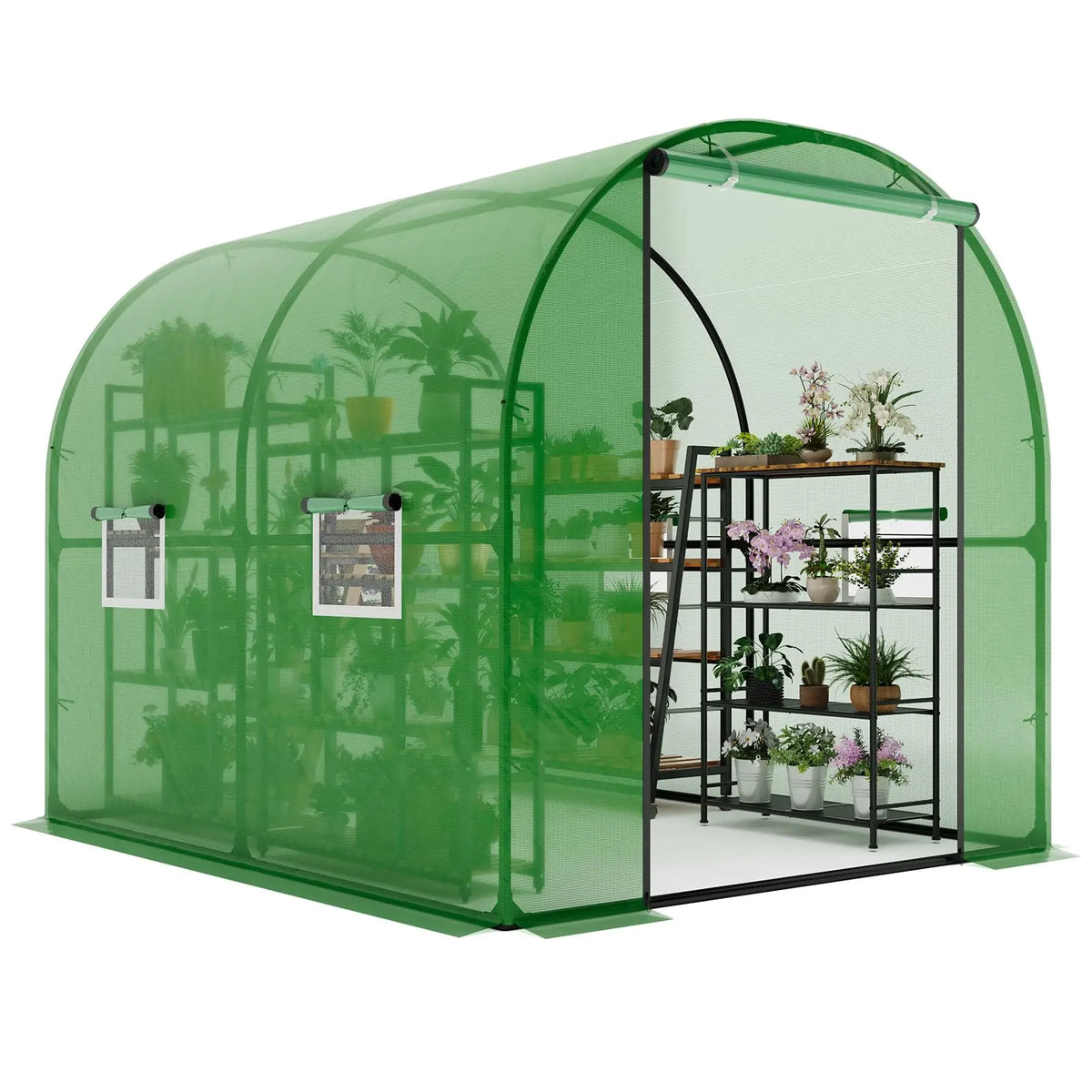 HiMiss 8.2x6.6x6.6 FT Walk-In Greenhouse For Outdoors, Heavy Duty Portable Hoop House With Watering System, Screen Windows