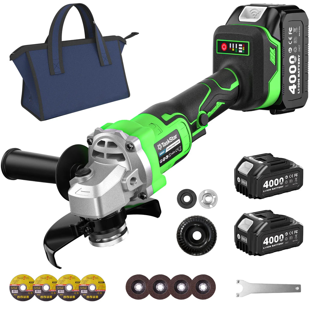 Taskstar Cordless Jig Saw Tool & Electric Brushless Angle Grinder Polishing Cutting Machine 9 Blades 0–45° Bevel Cutting 4 Orbital Setting Lightweight Electric Jigsaw Straight Curved Cuts Battery Powered Tool Set With 2x4.