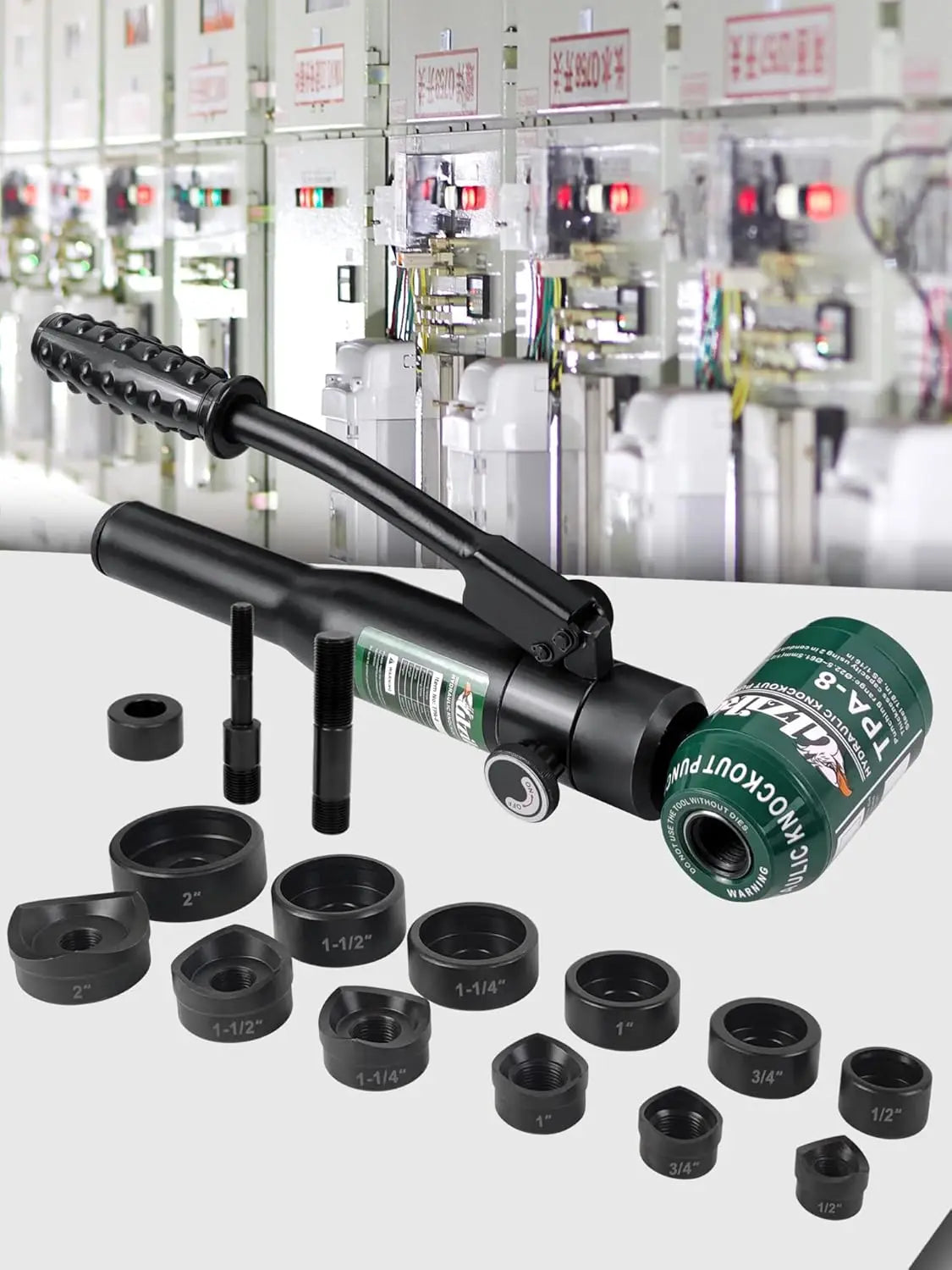 Hydraulic Knockout Punch Kit, 6 Die Sets for 1/2 to 2 Inch Conduit