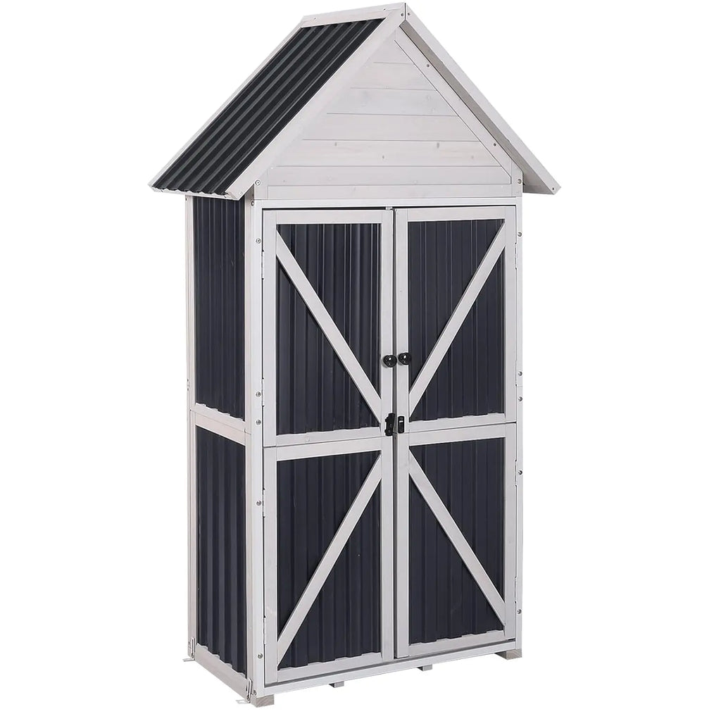 Outdoor Metal Frame Storage Shed Tool Cabinet Wooden Floor Adjustable Shelves Garden 2.5x1.4FT, Customized