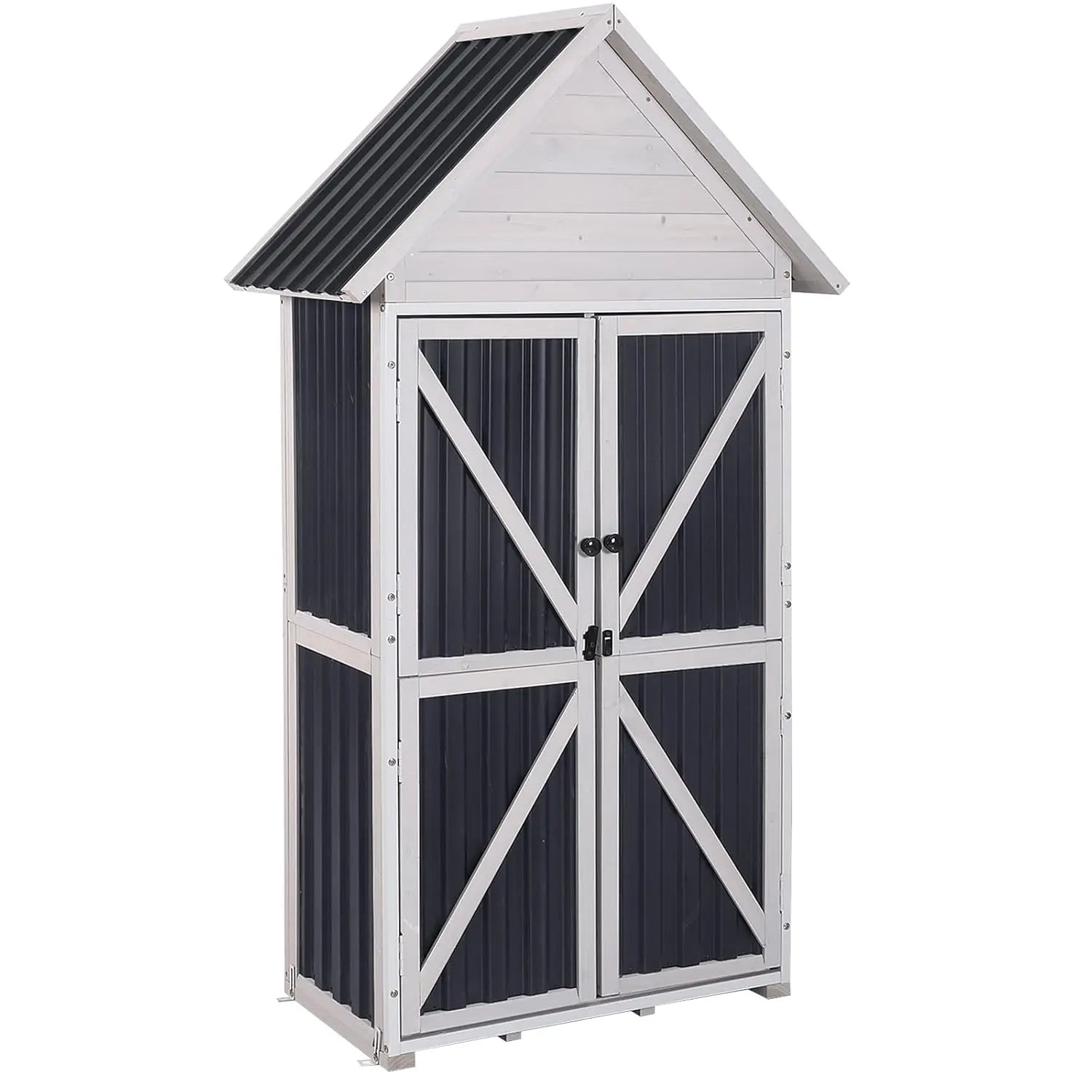 Outdoor Metal Frame Storage Shed Tool Cabinet Wooden Floor Adjustable Shelves Garden 2.5x1.4FT, Customized