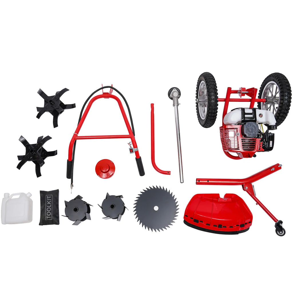 Bymaocar 2-Stroke Gas Lawn Mower Hand Push Gasoline Lawn Mower 28cm Cutting Width Small Gasoline Multi-function Garden Edging Tool