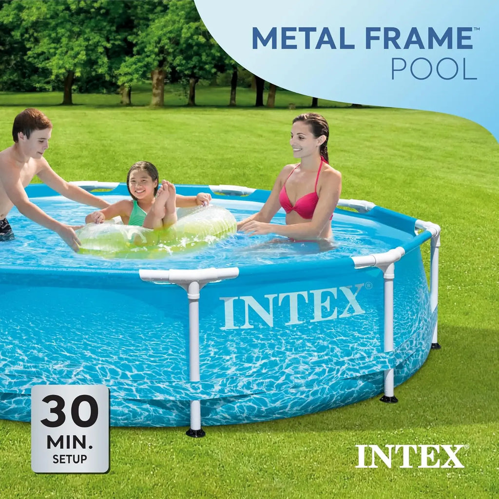 Large Round Above Ground Swimming Pool with Reinforced Sidewalls and Metal Frame, 10ft by 30in for Backyard Fun