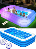 Inflatable Pool with Seat and Pool Lights, Durable Thickened Large Size Family Inflatable Pools for Adults Blow Up Pools,110" x