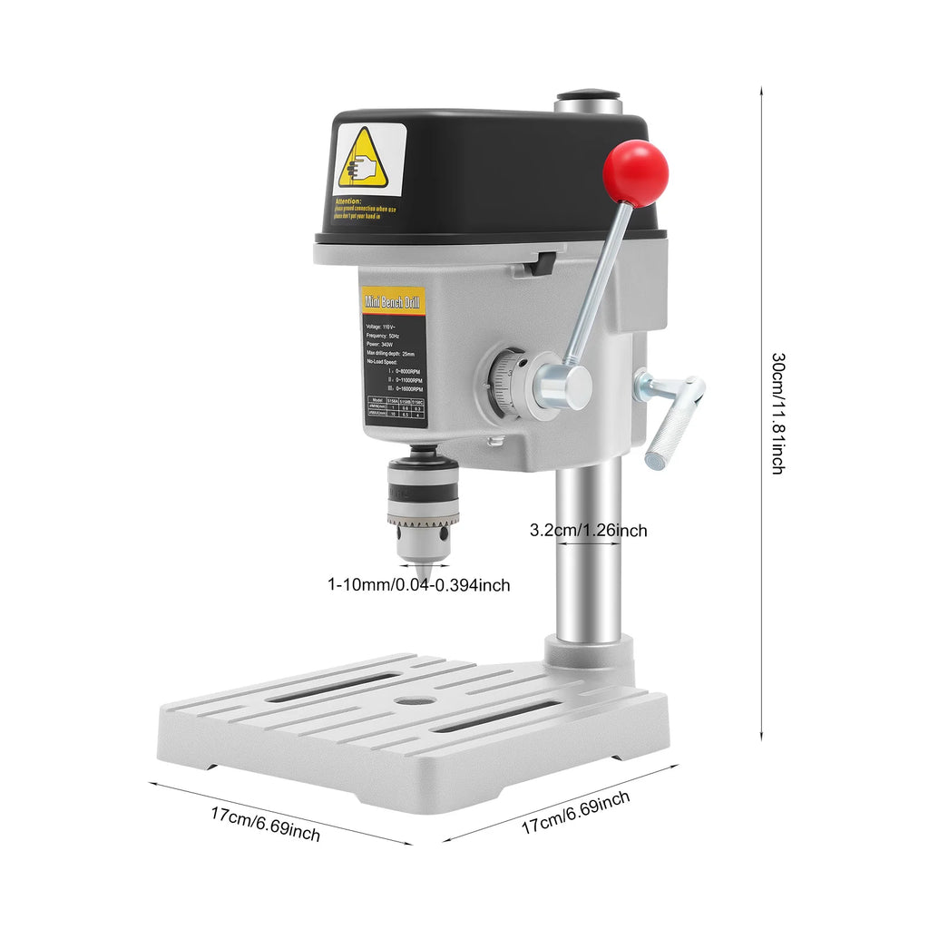 5158A 340W Mini Benchtop Drill Press 3-Speed Bench Wood Metal Hole Drilling Machine for DIY Crafts, Furniture,110V