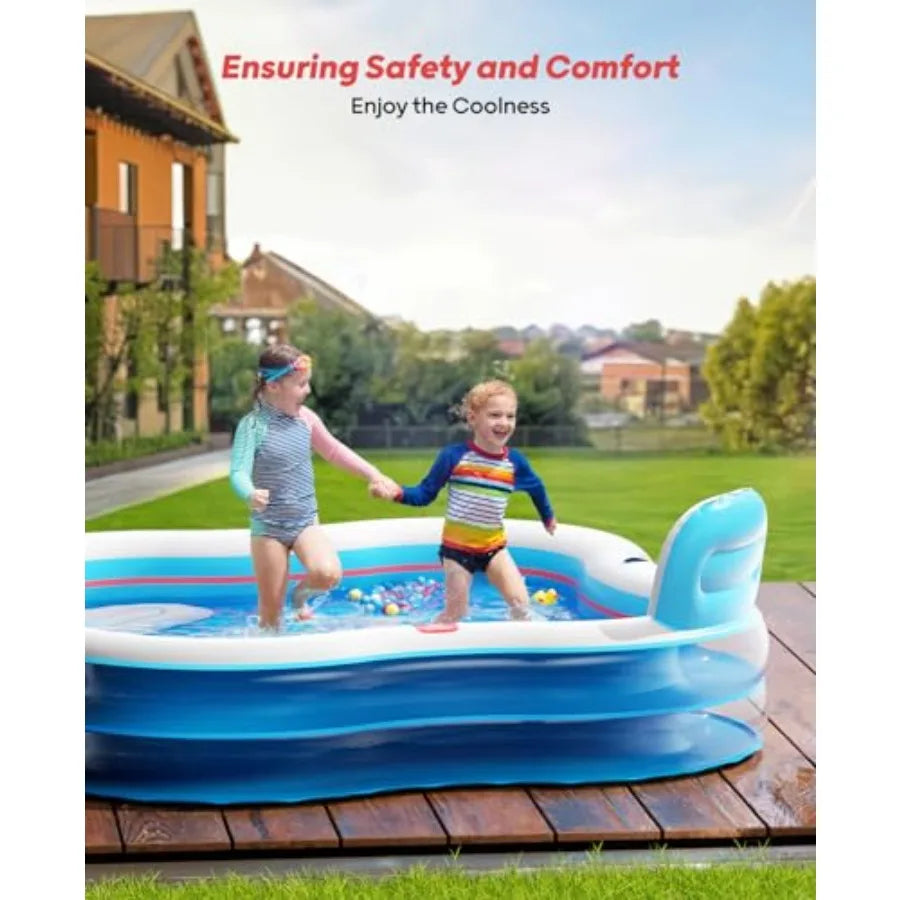 OPAU Inflatable Swimming Pool with 2 Seats and Backrests, 80" L x 80" W x 27" D Large Full-Sized Family Pools for Kids and Adults