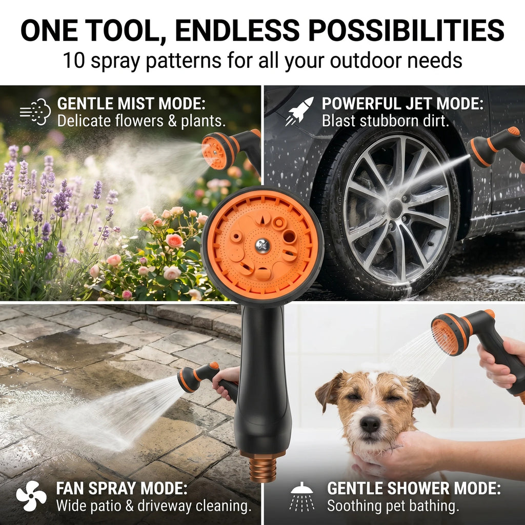 SUNPOW Retractable Wall Mounted Garden Hose Reel, Heavy-Duty 1/2 inch X 50ft, Leak-Proof 3/4 inch Brass Fitting, 10-Pattern Spray Nozzle, Any Length Lock, Auto Rewind, 180° Swivel Bracket for Garden Watering Car Washing, Gre