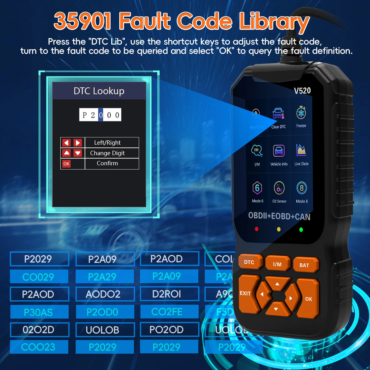 V520 OBD2 Scanner Diagnostic Tool Code Reader for All OBDII Cars | Read & Clear Engine Codes, Live Data Stream, Battery Test, I/M Readiness, O2/EVAP Test, OBDII/EOBD
