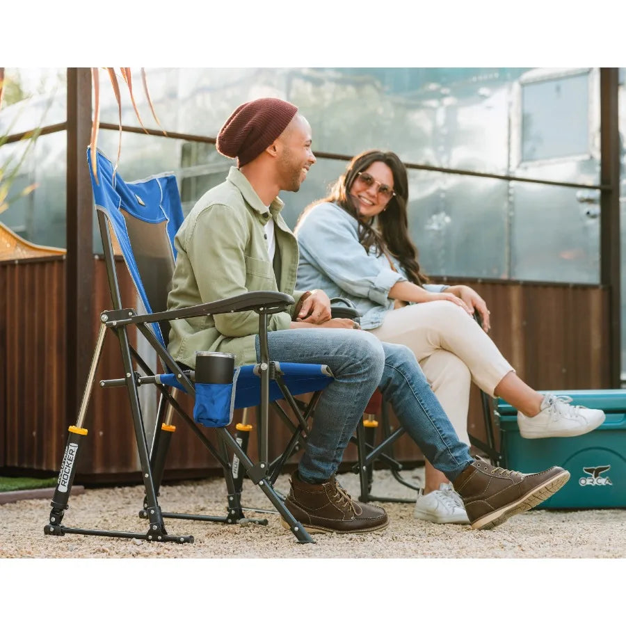 GCI Road Trip Rocker Foldable Rocking Camp Chair Blue
