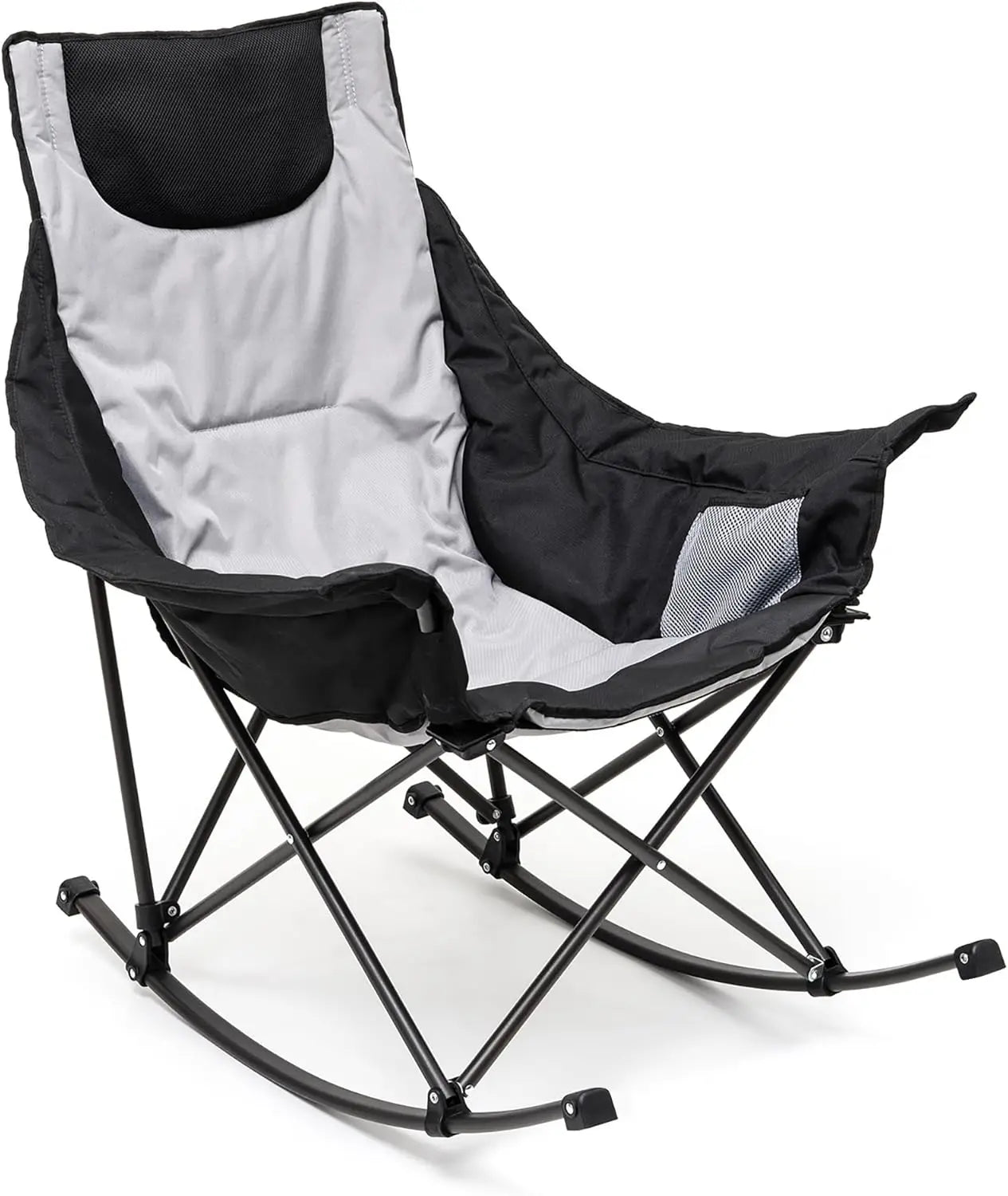 Oversized Rocking Camping Chair, Fully Padded High Back Patio Recliner with Headrest, Heavy Duty 500 LBS Capacity, Portable Lawn
