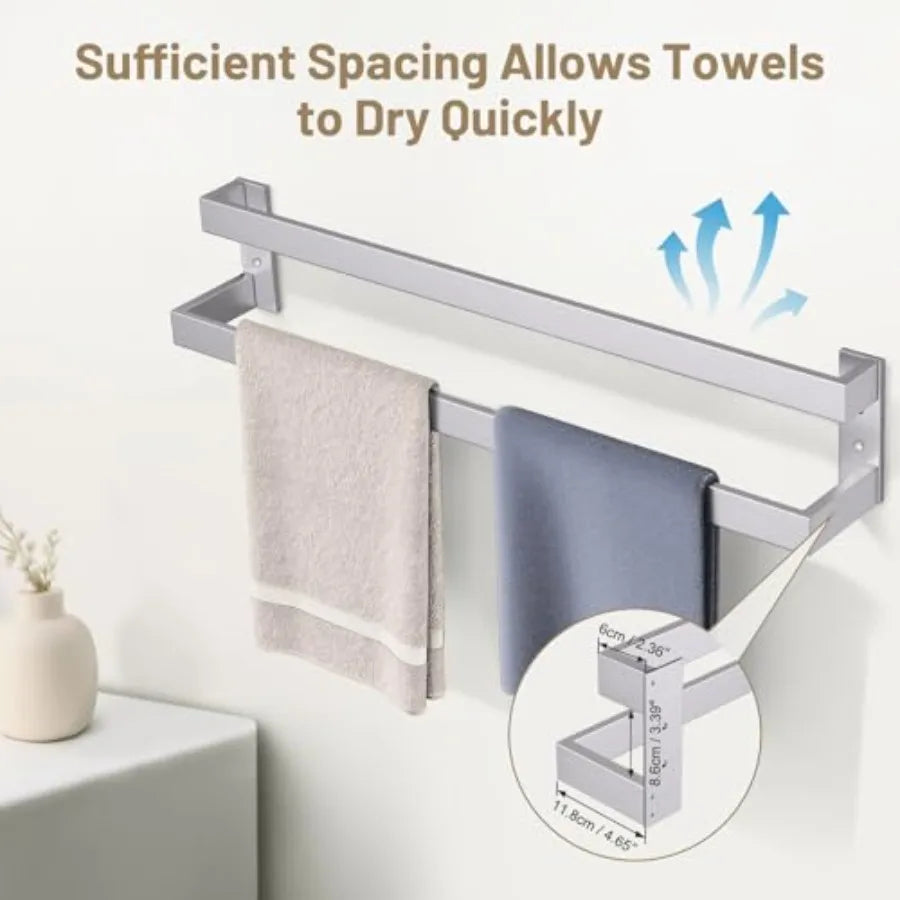 Double Towel Bar, Towel Rack for Bathroom Stainless Steel Wall-Mounted Bathroom Hardware Accessories 23.6/24/32 Inch