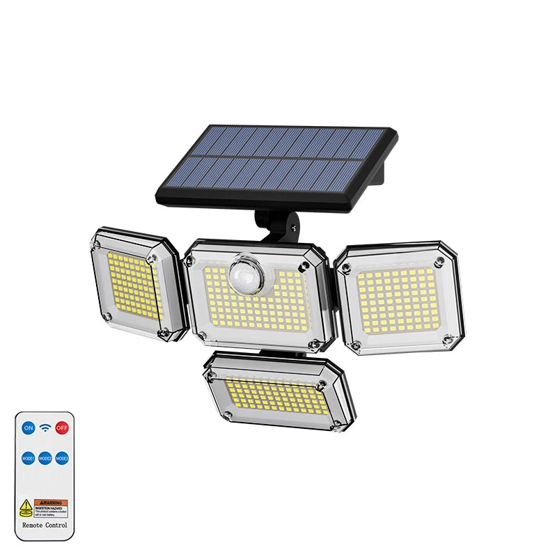 5000LM Outdoor Motion Sensor Lamp 333 LED IP65 Waterproof 4-Head Solar Power Light  Flood Lights 270° Lighting Range Outdoor Indoor Solar Garden Lamp With Adjustable Head Wide Lighting