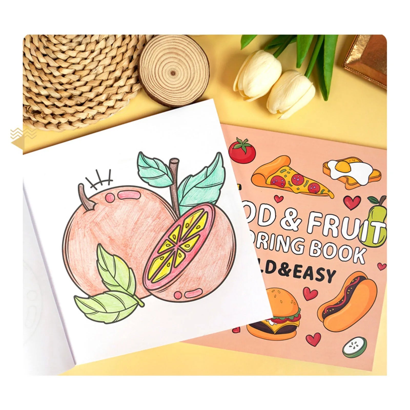 Children's Bold And Easy Coloring Book, Montessori Drawing Food Fruit. Color Markers or Painting, Educational Creative Graffiti Notebook
