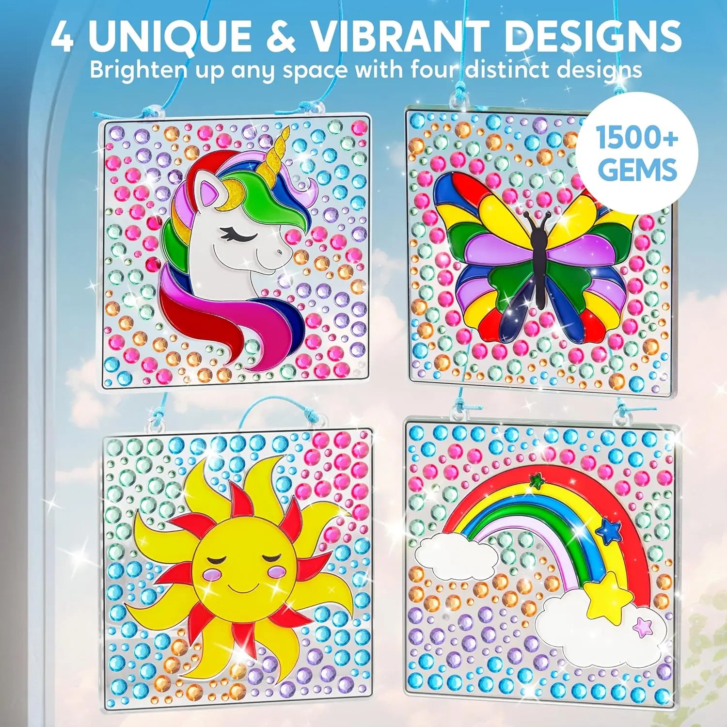 JOYFY 4PCS Window Art, 2-in-1 Gems and Gels Suncatcher, Diamond and Gels Arts & Crafts,