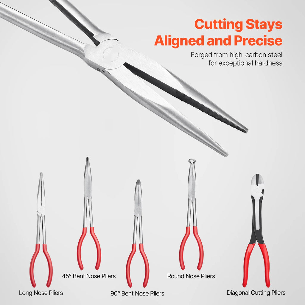 5-Piece, Needle Nose, 11 in Long Needle Nose, Diagonal Cutting 45°/90°, Bent Round Nose Pliers