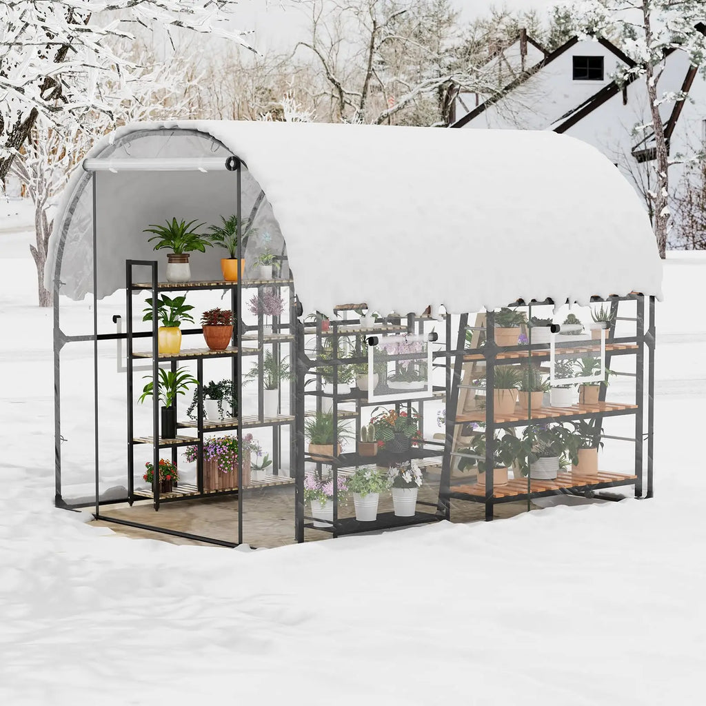 HiMiss 8.2x6.6x6.6 FT Walk-In Greenhouse For Outdoors, Heavy Duty Portable Hoop House With Watering System, Screen Windows