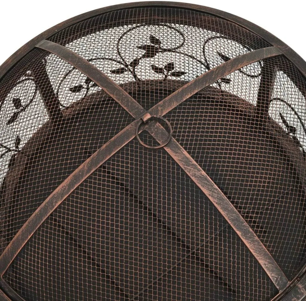 26.6 Inch Steel Firepit, Firepit with Mesh Cover & Poker, Large Rustic Fire Bowl.