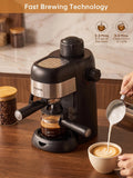 Fohere Steam Espresso Machine, 3.5 Bar 4 Cup, Professional Compact Espresso and Cappuccino Maker with Milk Frother and Carafe for Coffee, Latte and Mocha
