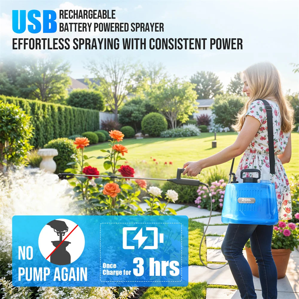 Battery Powered Sprayer 2 Gallon,Electric Weed Sprayer with 3 Adjustable Pressure Levels,4 Nozzles, For Lawn,Garden