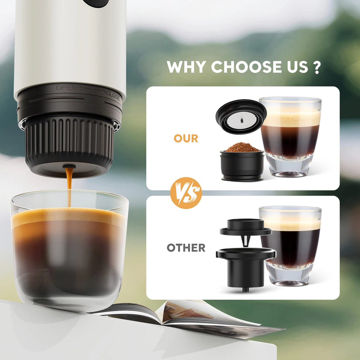 RECAFIMIL Portable Espresso Coffee Machine With Self-heating  2-in-1/3-in-1 Capsule Coffee Maker for Car & Home Camping Coffee Maker