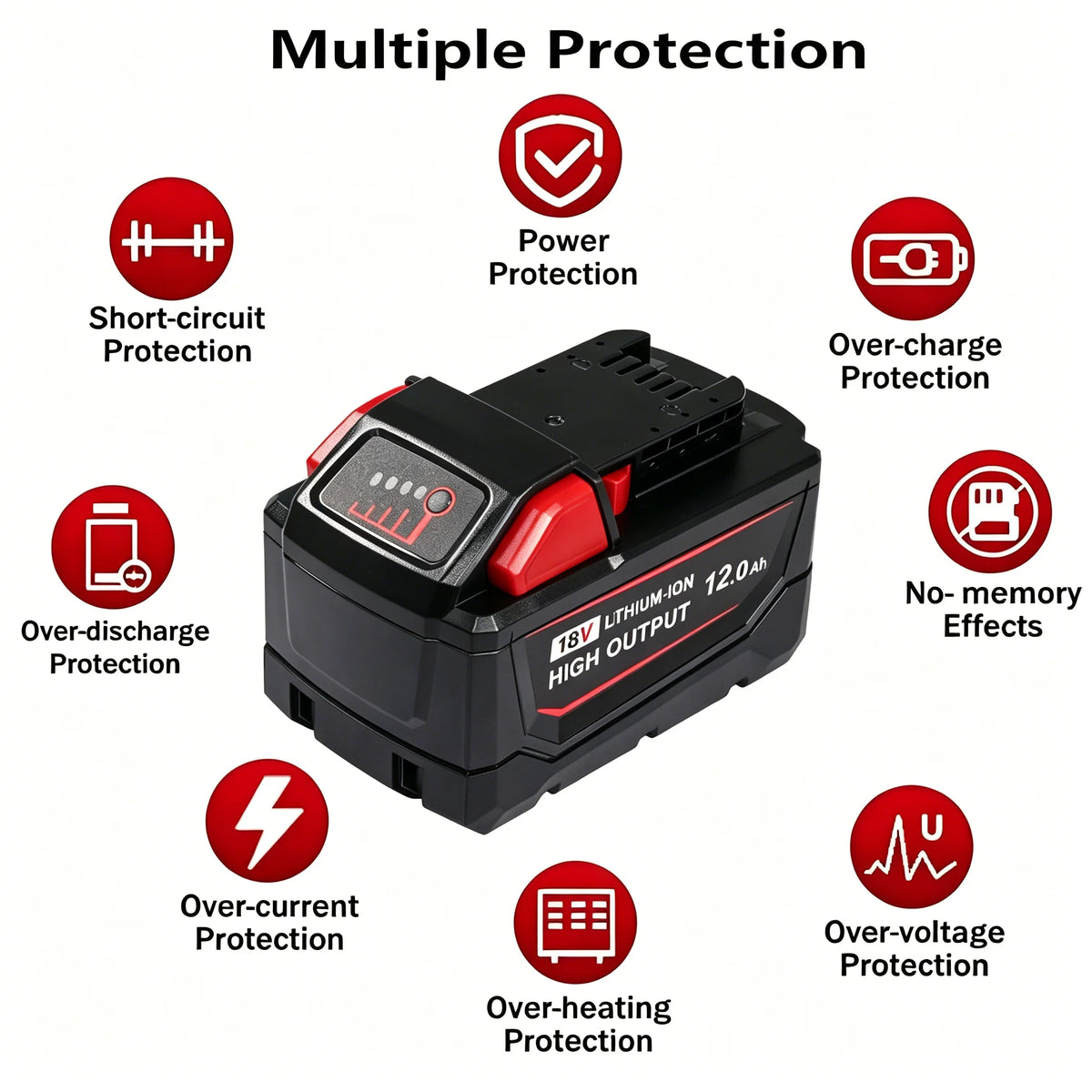 12Ah Replacement Battery Compatible with Milwaukee M18 18V, Lithium Ion Rechargeable Battery, High Capacity Battery Pack