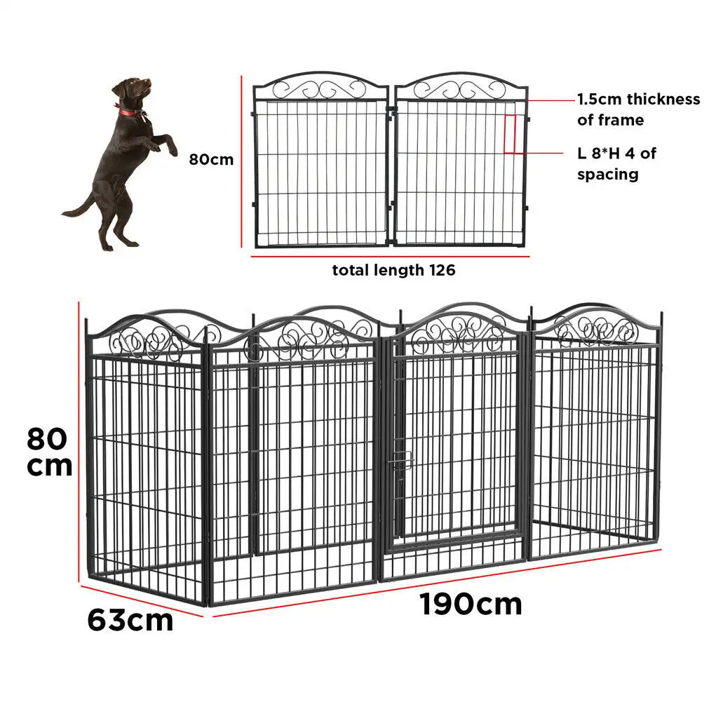 8 Panels Heavy Duty Metal Dog Playpen, Indoor/Outdoor Foldable Fence with Gate, Metal Pen for Small/Medium Dogs