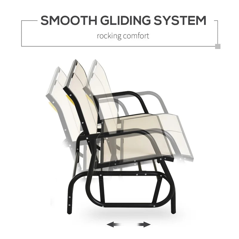 Outsunny 2-Person Outdoor Glider Bench with Powder Coated Steel Frame, Beige Patio Swing Loveseat for Garden Porch
