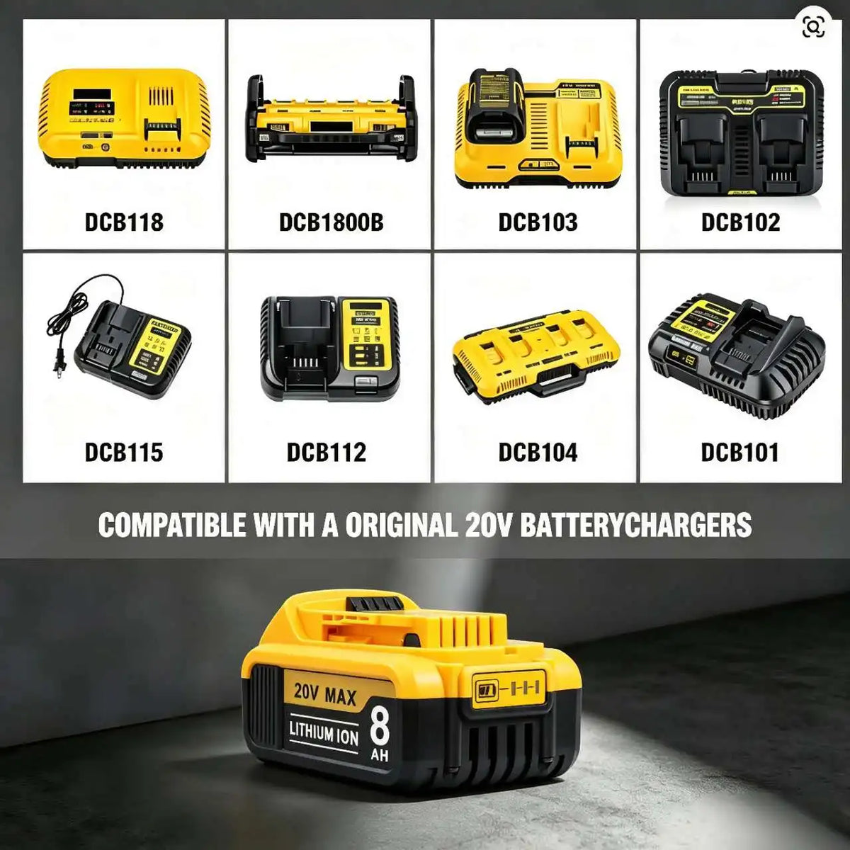 20V Max Battery 8Ah 4 Pack Compatible with DeWalt DCB200 DCB204 DCB206, Li-ion Replacement Battery Pack for Power Tools Drill Saw