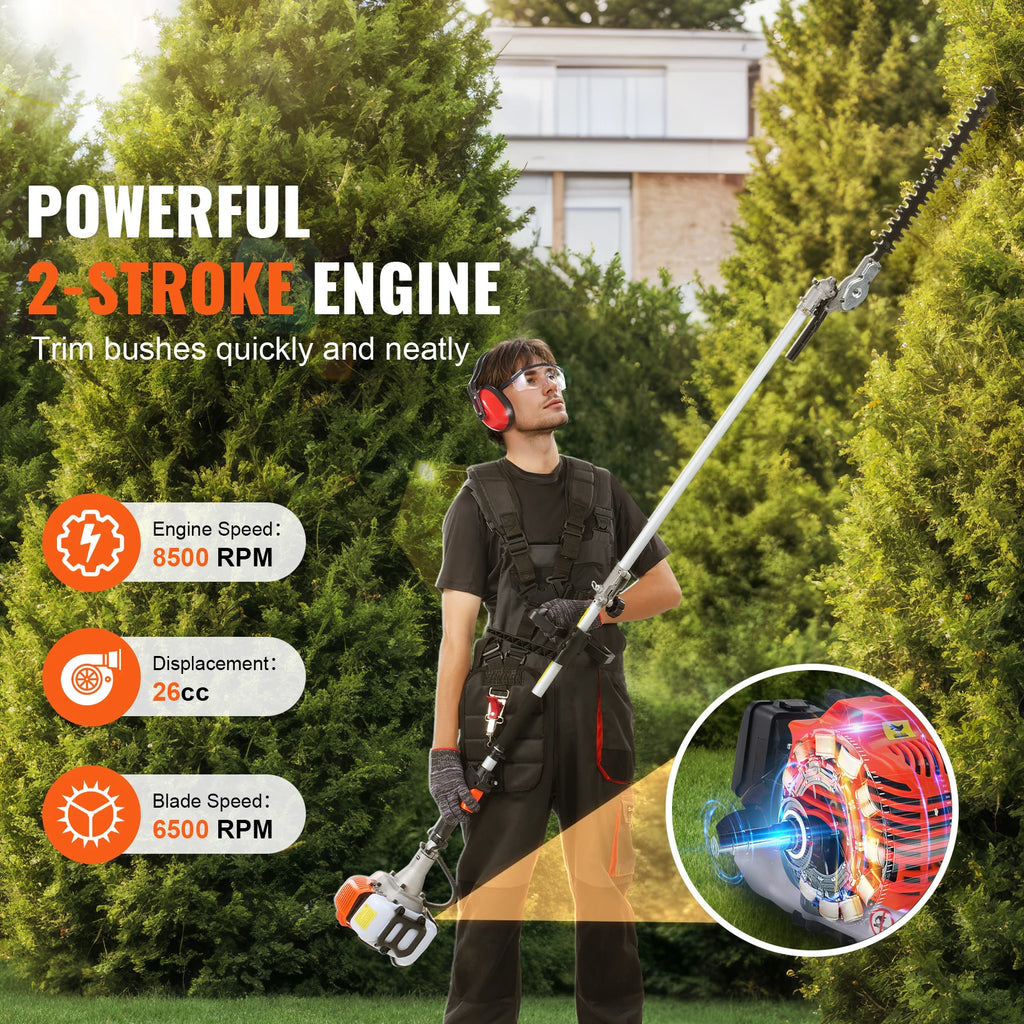 5-in-1 Multi-Functional Trimming Tools, 26cc Gas, Hedge Trimmer, String Trimmer, Edger Pole Saw, Chainsaw, Pruner