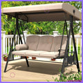 Outdoor Porch Swing 3-Seat with Adjustable Canopy, Beige Cushions for Backyard Garden Poolside