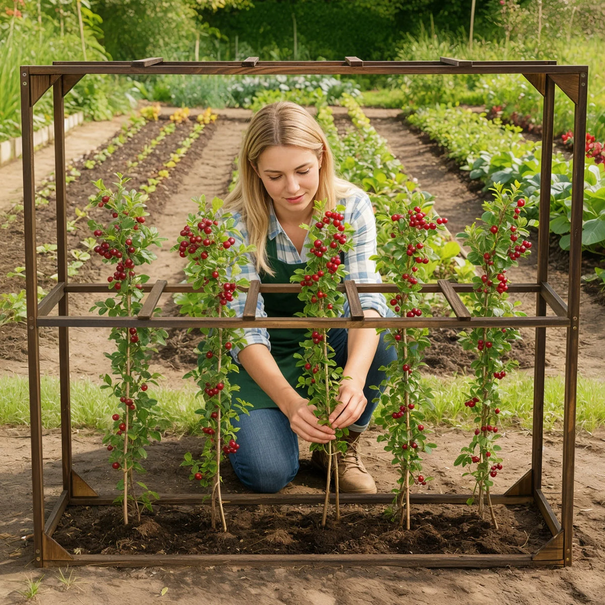 5 Slots Outdoor Wooden Tomato Cranberry Support Trellis Support Frame for for Vegetables Cranberry Cage